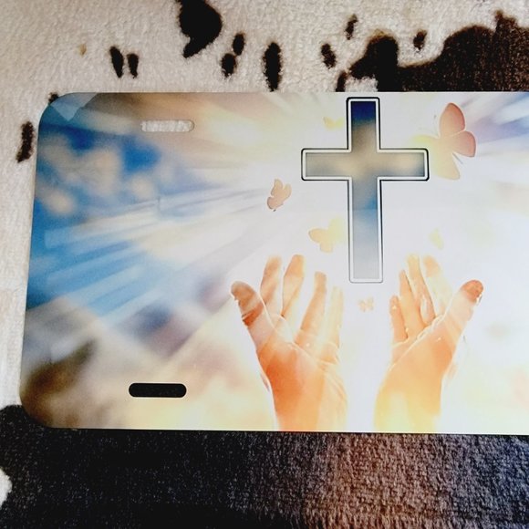 Praying Hands Butterfly Religious Car Tag Handmade Vehicle License Plate - Picture 5 of 6